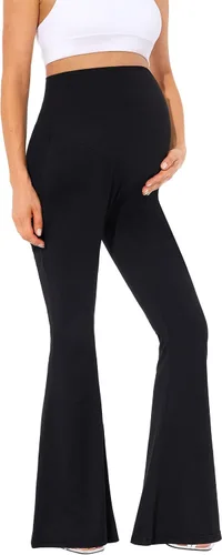 Vista 4 de Pantalones acampanados de maternidad sobre el vientreleggings elásticos con parte inferior acampanada estilo palazzo para yoga y trabajo