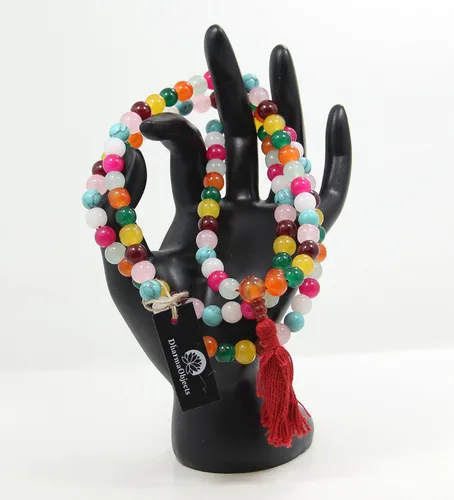 Vista 3 de DharmaObjects tibetano 108 cuentas de meditación curativa Chakra piedra Mala con bolsa