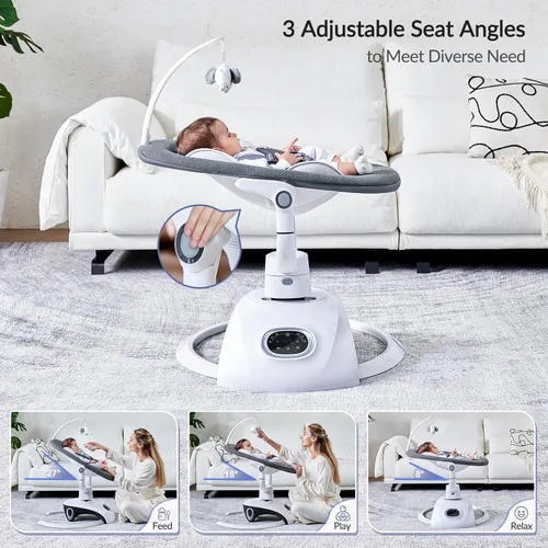 Vista 6 de VaVaSoo Mamroo - Columpio eléctrico automático para bebés con control remoto, 5 velocidades, 13 melodías, gris claro (Gary)
