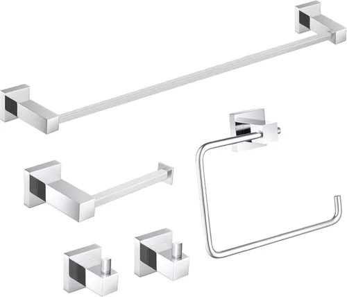 Vista 12 de KIBI Cube - Juego de accesorios de baño de 5 piezas, kit de accesorios de baño para montar en la pared, latón premium, incluye toallero, anillo