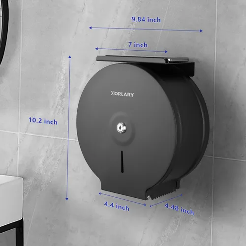 Vista 4 de Dispensador de papel higiénico gigante comercial con estante, soporte de rollo de acero inoxidable para montaje en pared, dispensadores de papel