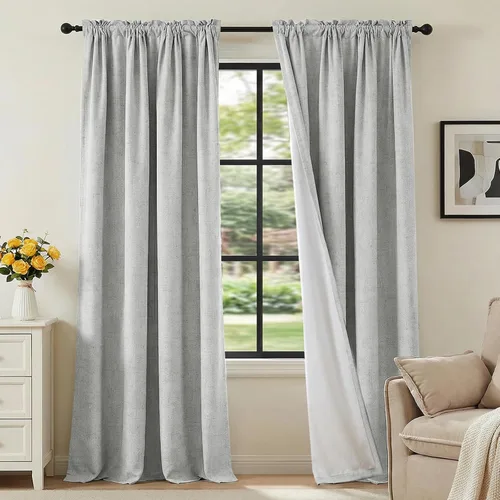 Vista 47 de H.VERSAILTEX Cortinas 100% opacas con aspecto de lino para dormitorio, bloqueo de luz completa, bolsillo para barra, cortinas de ventana gruesas