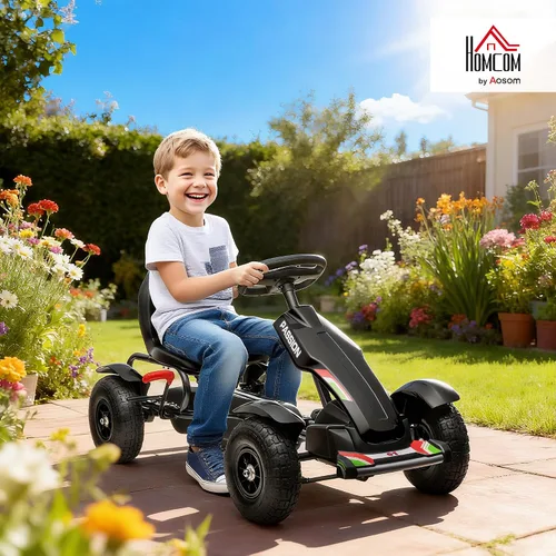 Vista 2 de Aosom Kids Pedal Go Kart Adjustable Seat Sharp Handling Ages 5-12 Black Negro