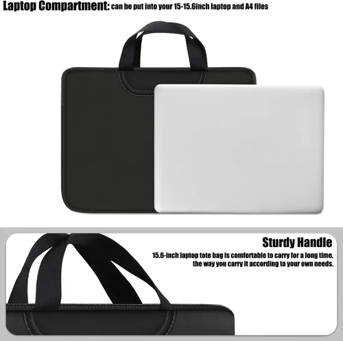 Vista 4 de Funda para portátil de 15.6 pulgadas, maletín resistente para viajes con asa y bolsillos extra, funda protectora para computadora compatible con HP