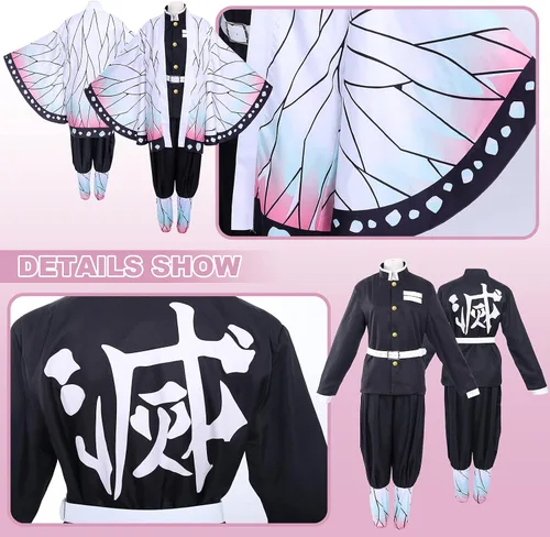 Vista 2 de Demon Slayer Tanjiro Nezuko Cosplay para niños, Shinobu Zenitsu Giyuu Tomioka Kimono Cosplay Disfraz con aretes para mujer