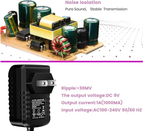 Vista 7 de Adaptador de fuente de alimentación de 9 V CC 1A, pedal de efectos de guitarra, centro negativo Pedal de efectos de guitarra, centro negativo