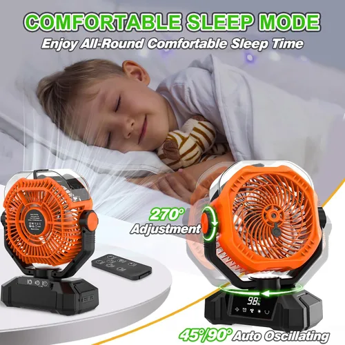 Vista 6 de Ventilador de niebla portátil, ventilador de camping recargable de 20000 mAh con tanque de agua de 12.2 fl oz y linterna LED, 5 velocidades