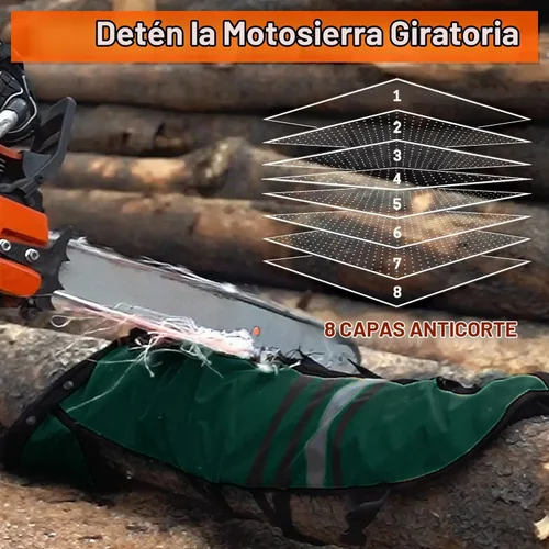 Vista 5 de Chaparreras de motosierra con envoltura técnica de YARDMARIS de UL Clase A, 8 capas, estilo delantal, color verde ejército Verde militar