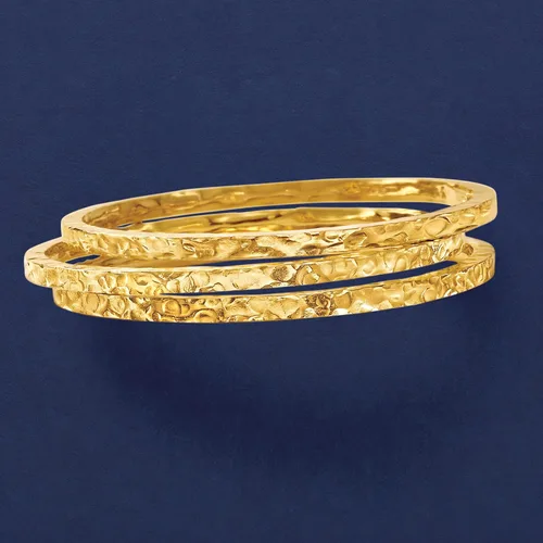 Vista 5 de Ross-Simons Italian 24kt Gold Over Sterling Silver Jewelry Set 3 Hammered Bangle Bracelets
