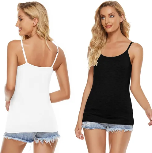 Vista 5 de BQTQ 6 piezas de camisola para mujer, camisetas sin mangas ajustables con tirantes delgados