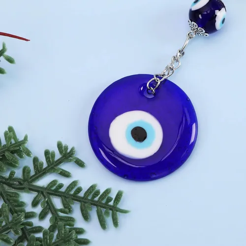 Vista 5 de Decoración azul contra el mal de ojo, adorno colgante de búho, colgante de luna, amuleto para colgar en la pared, accesorios