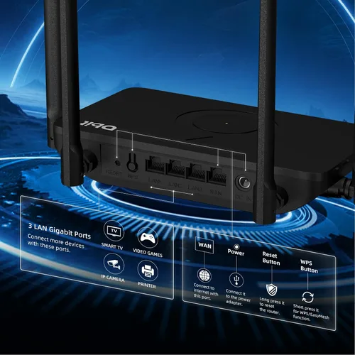 Vista 3 de DBIT AX1500 WiFi 6 Router de Internet inalámbrico de doble banda, velocidad inalámbrica de hasta 1.5 Gbps con 4* puertos Gigabit Ethernet