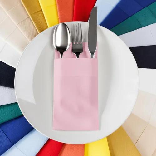 Vista 16 de Servilletas de bolsillo American Homesttead, paquete de 50 unidades, 15.75 x 15.75 pulgadas, papel de lino con tacto airlaid, plegadas con bolsillo