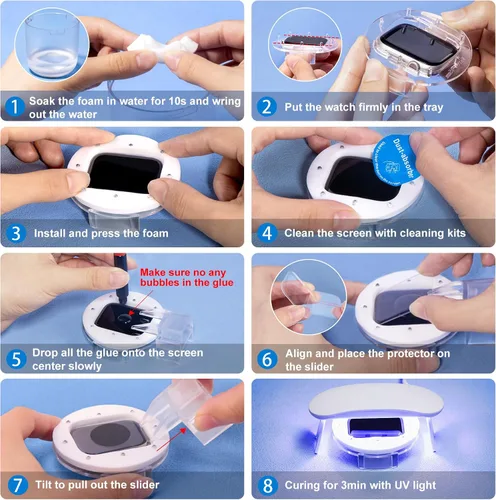Vista 7 de Protector de pantalla para Apple Watch de 1.575 pulgadas SE Series 6/5/4, vidrio templado, cobertura completa, sin burbujas, película HD para iWatch
