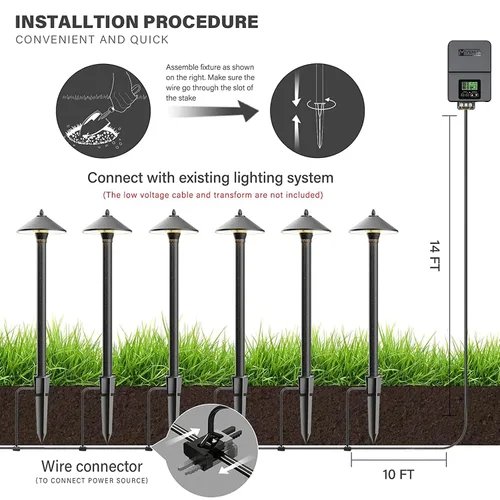 Vista 9 de VENUS MANUFACTURING Iluminación de paisaje LED de bajo voltaje de 1.2 W con transformador de bajo voltaje de 200 W, kit de luces de camino