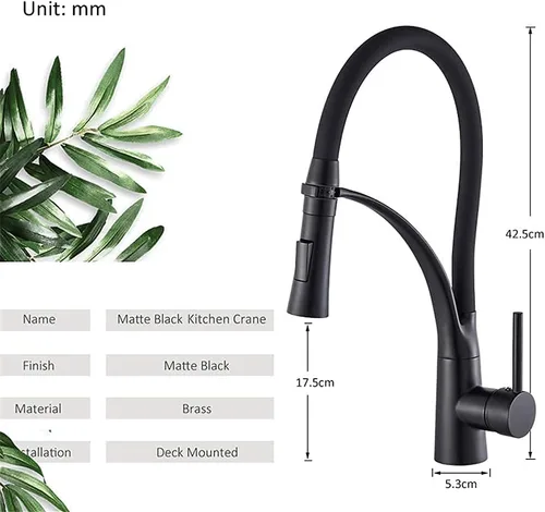 Vista 2 de Grifos de cocina color negro mate cromado LED extraíble mezclador de cocina grifo de rotación de 360 grúa de agua para cocina grifo mezclador de una
