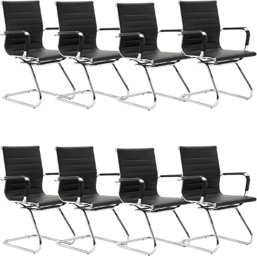 Vista 26 de Juego de 2 sillas de sala de conferencias, sillas de sala de espera con brazos, sillas de recepción de piel sintética sin ruedas, sillas de Negro