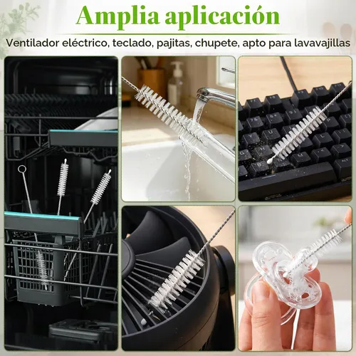 Vista 6 de Juego de 10 cepillos limpiadores de pajillas, 10 piezas de 10 pulgadas con mango de acero inoxidable, cepillo extra largo para vaso, taza