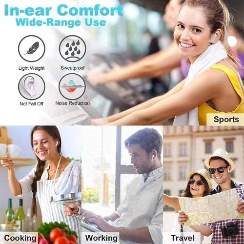 Vista 5 de Auriculares inalámbricos Bluetooth V5.3, reproducción de 50 horas, graves profundos, estéreo con estuche de carga, IPX7, impermeables, con micrófono