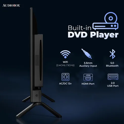 Vista 2 de Audiobox Smart TV con reproductor de DVD integrado – LED HDTV, compatible con CA/CC, cámper y RV TV para viajes, entretenimiento en casa