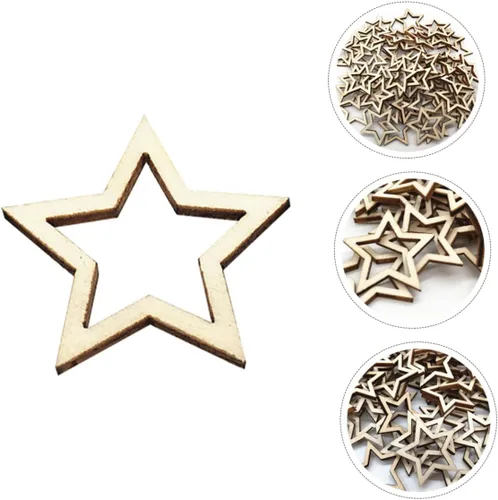 Vista 3 de EXCEART 300pcs Five-Pointed Star Wood Slice Ornament Craft Stars Christmas Decorative Pendants