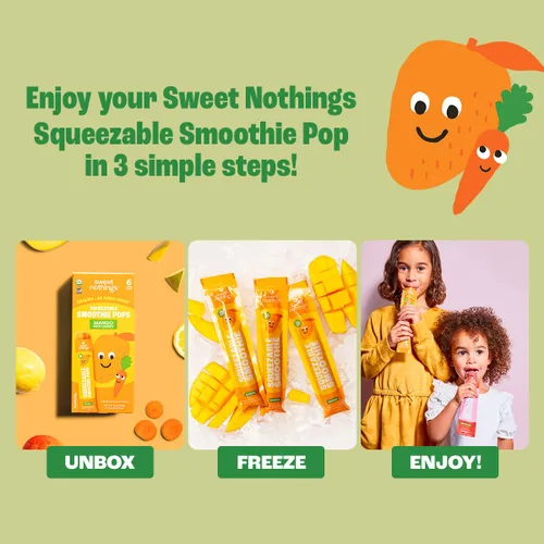Vista 6 de Sweet Nothings Paletas de batido de zanahoria y mango, 12 paletas congeladoras, paletas de frutas y verduras, sin azúcar añadida, orgánicas USDA
