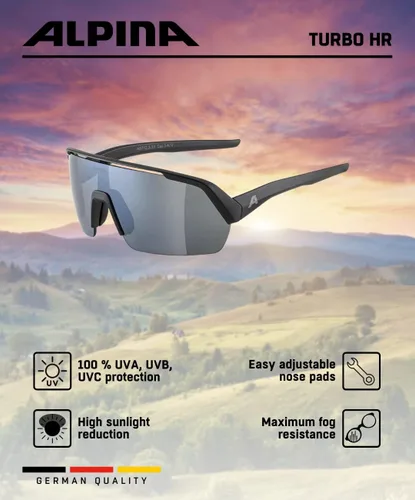Vista 6 de ALPINA Gafas de ciclismo espejadas, hidrofóbicas y antivaho para hombres y mujeres, 100% protección UV, TURBO HR