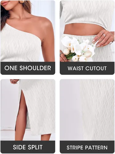 Vista 5 de Fisoew Vestido largo ajustado de un hombro para mujer, sexy, con abertura alta, acanalado