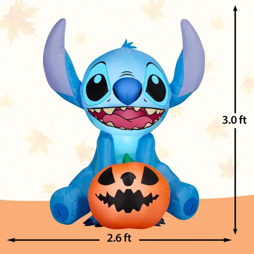 Vista 7 de Gemmy Stitch inflable de Halloween, decoración de patio de Disney iluminada de 3 pies de alto con Jack O'Lantern, decoración al aire libre