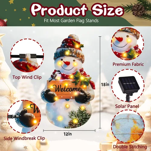 Vista 3 de Bandera de jardín de Navidad iluminada de 12 x 18 pulgadas, 8 modos de doble cara, decoración solar de Navidad LED para exteriores, decoraciones