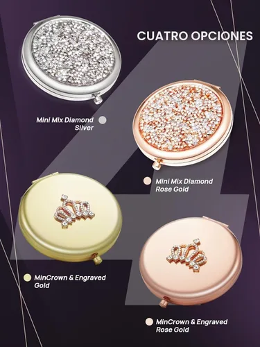Vista 7 de OMIRO Espejo compacto con aumento 1X/10X, mini espejo de maquillaje de bolsillo de metal con diamantes (oro rosa)