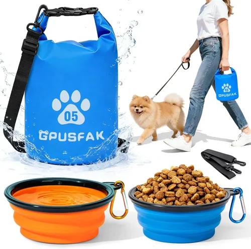 Vista 11 de Bolsa de almacenamiento de alimentos para mascotas con cuenco (32 tazas) – Bolsa de viaje de comida para perros con cremallera superior enrollable