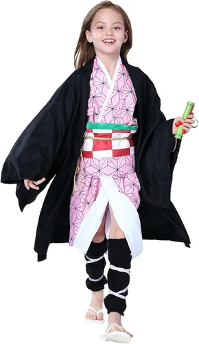 Vista 6 de Deaboat Disfraz de cosplay negro, bata kimono, uniforme con conjunto completo de cosplay para niñas, niños y adultos
