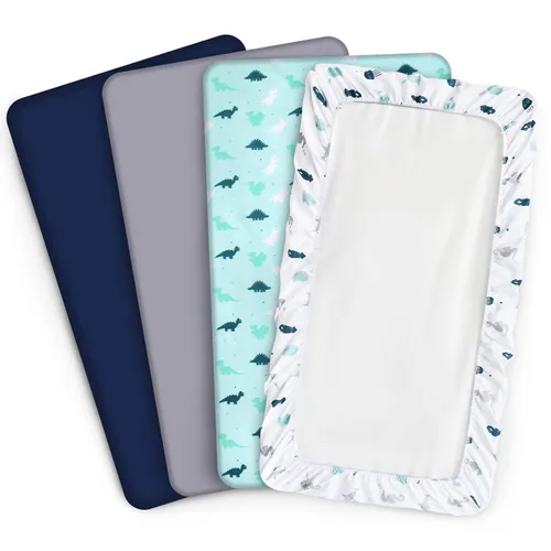 Vista 6 de Sábanas para moisés, paquete de 4 para bebés, sábanas para moisés Aqua + azul marino