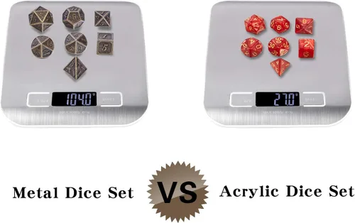 Vista 7 de DNDND - Dados de diseño antiguo, 7 dados de metal de latón con caja de metal para juegos de mesa como Dungeons and Dragons