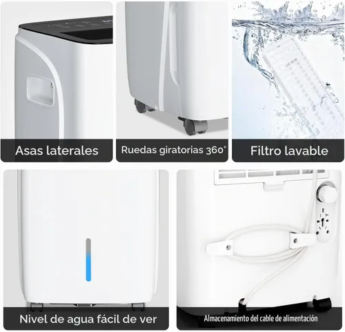 Vista 7 de COWSAR Deshumidificador de 80 pintas para sótano de oficina en casa con manguera de drenaje, ahorro de energía, pantalla LED frontal, tanque de agua