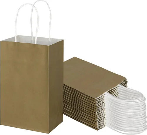 Vista 13 de Toovip Paquete de 50 bolsas pequeñas de papel kraft negro de 5.25 x 3.25 x 8.25 pulgadas con asas a granel, bolsas de regalo para regalos