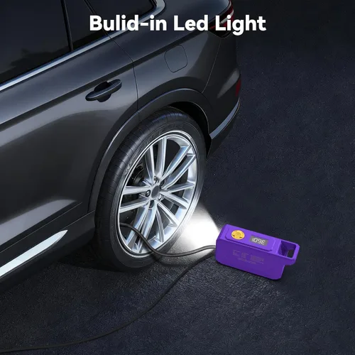 Vista 6 de Compresor de aire portátil con inflador de neumáticos de 150 PSI con presión digital, morado Bomba de aire de apagado automático de 12V DC Luz LED