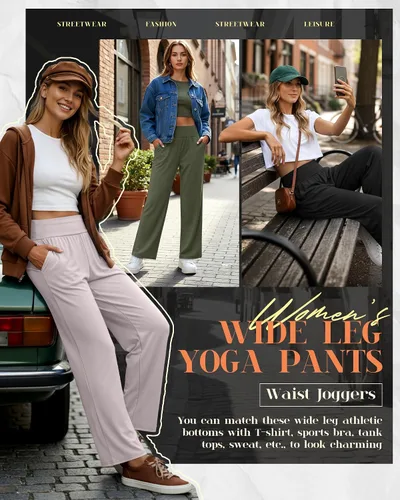 Vista 74 de Neer - Conjunto de 3 pantalones de yoga de pierna ancha para mujer - Pantalones deportivos cómodos, holgados, de cintura alta y casuales