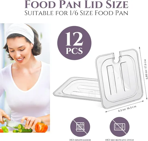 Vista 2 de 12 piezas de 1/6 tamaño tapa de sartén de alimentos de policarbonato con mango universal para comida de hotel comercial, catering, buffets