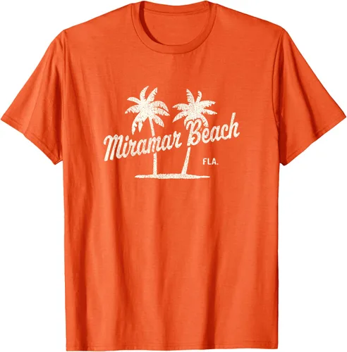 Vista 66 de Miramar Beach Florida Vintage 70s Palm Trees - Camiseta gráfica, Azul / Patchwork, S