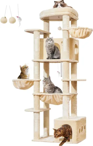 Vista 9 de Taoqimiao Árbol para gatos de 72 pulgadas, torre XXL para gatos de interior y adultos, plataforma extragrande, 2 casas para gatos, 7 postes