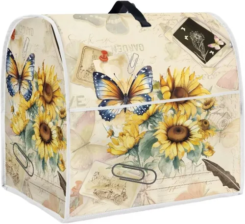 Vista 17 de Cubierta para mezclador de cocina con diseño de flores de pájaros, cubierta para procesador de alimentos con asa superior y bolsillo