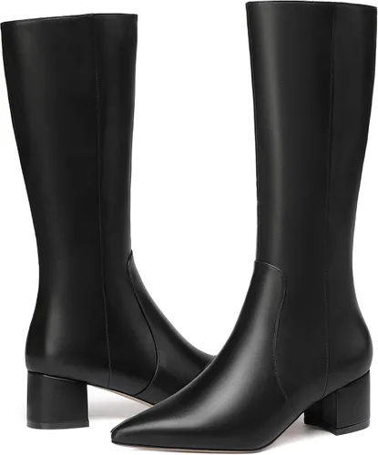 Vista 6 de WAYDERNS Botas altas hasta la rodilla de tacón bajo con cremallera mate para mujer, 2 pulgadas