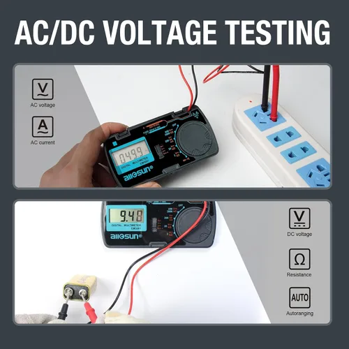 Vista 4 de all-sun, multímetro digital/DMM/Multi Tester Amp/Ohm/Volt medidor de diodo y prueba de continuidad, pequeño, tamaño de bolsillo