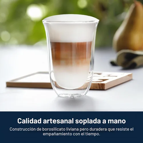Vista 4 de De'Longhi Juego de 2 vasos térmicos de doble pared para café con leche, 2 unidades (Paquete de 1), transparente, 330 mililitros