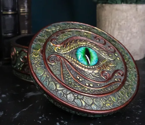 Vista 7 de Ebros Gift Ojo del dragón y las escamas - Joyero decorativo redondo de 4 pulgadas de ancho, medieval renacentista, alquimia alada, fantasía, Sauron