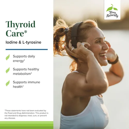 Vista 3 de Terry Naturally Cuidado de la tiroides - Yodo + L-tirosina, 120 cápsulas - Suplemento de apoyo de la tiroides, promueve la energía, el metabolismo