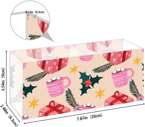 Vista 2 de Cute Christmas Mugs Acrylic Dorm Makeup Brush Holder With 4 Compartments Pen Desk Organizer Makeup Brush Storage Bow Desk Accessories Caddy Pen