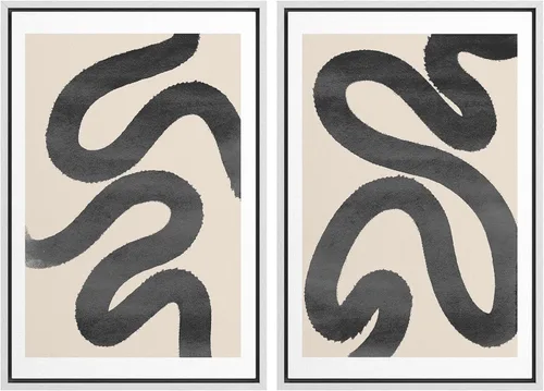 Vista 71 de SIGNWIN Lienzo enmarcado para pared, juego de arte de collage de ondas en espiral de mediados de siglo, formas abstractas, acogedor, neutro